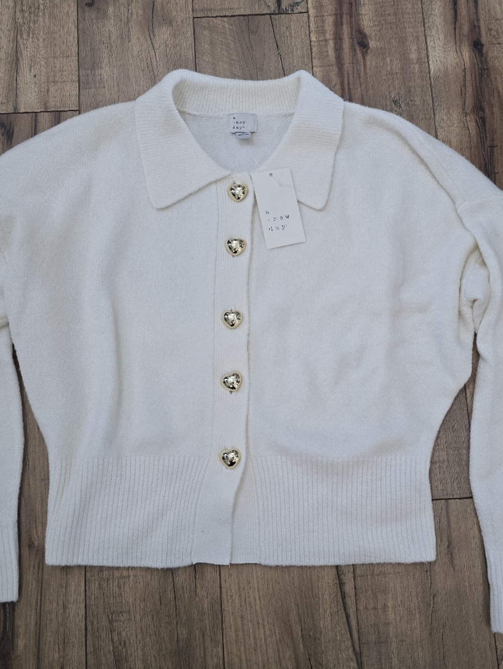 a new day Cream Collared Cardigan with Gold Heart Buttons